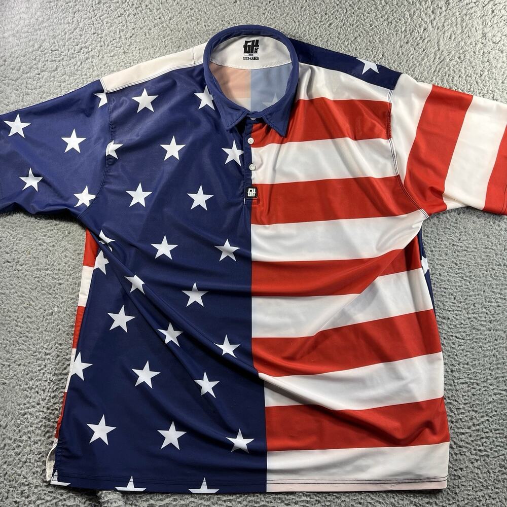 Greater Half Polo Shirt Mens 3XL XXXL American Flag Stars Stripes Patriotic Golf